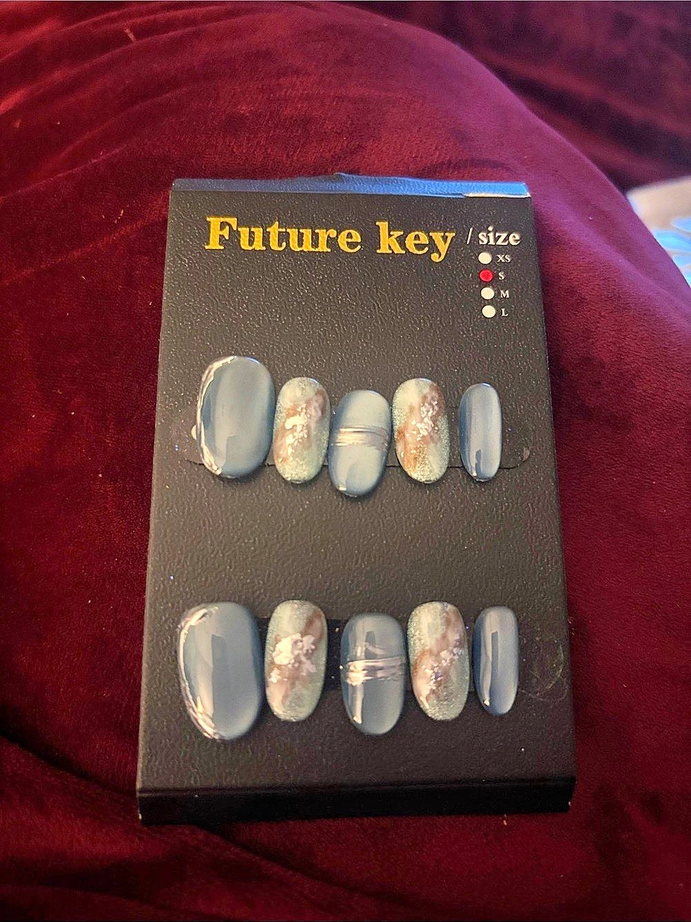 Future key Press-On Nails 3D Flower Almond Blue Pink Full Cover